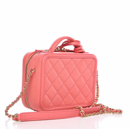 Chanel Caviar Quilted Small CC Filigree Vanity Case Coral 3 of 16