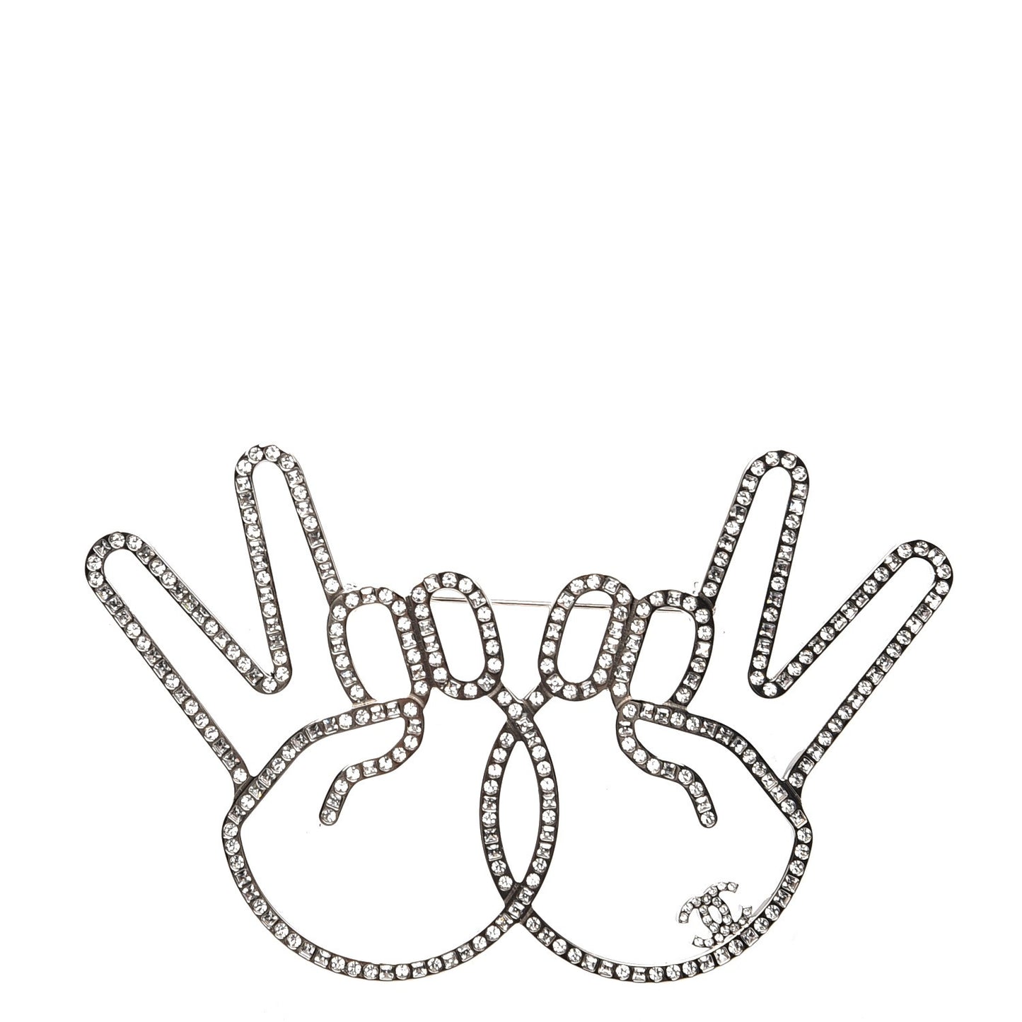 Strass Crystal Peace Sign Emoji Brooch Silver