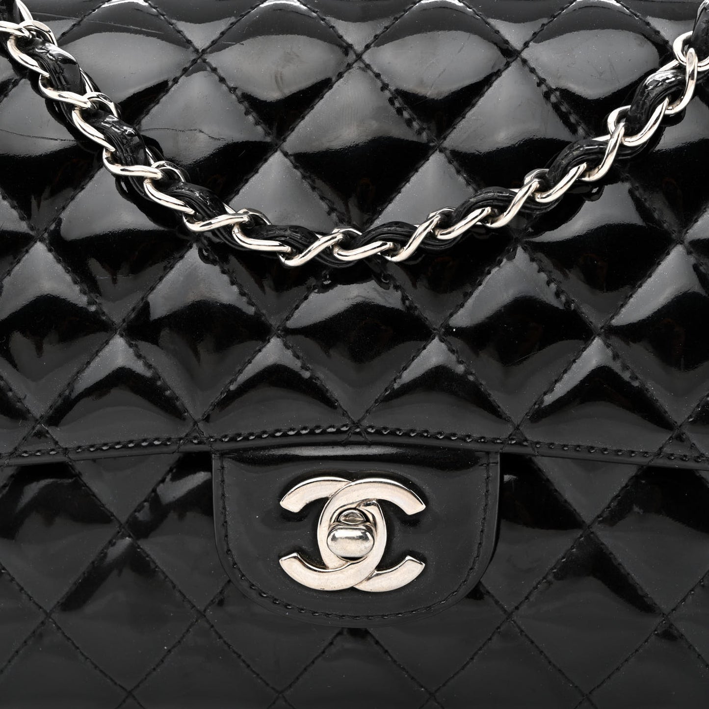 Patent Quilted Medium Double Flap Black