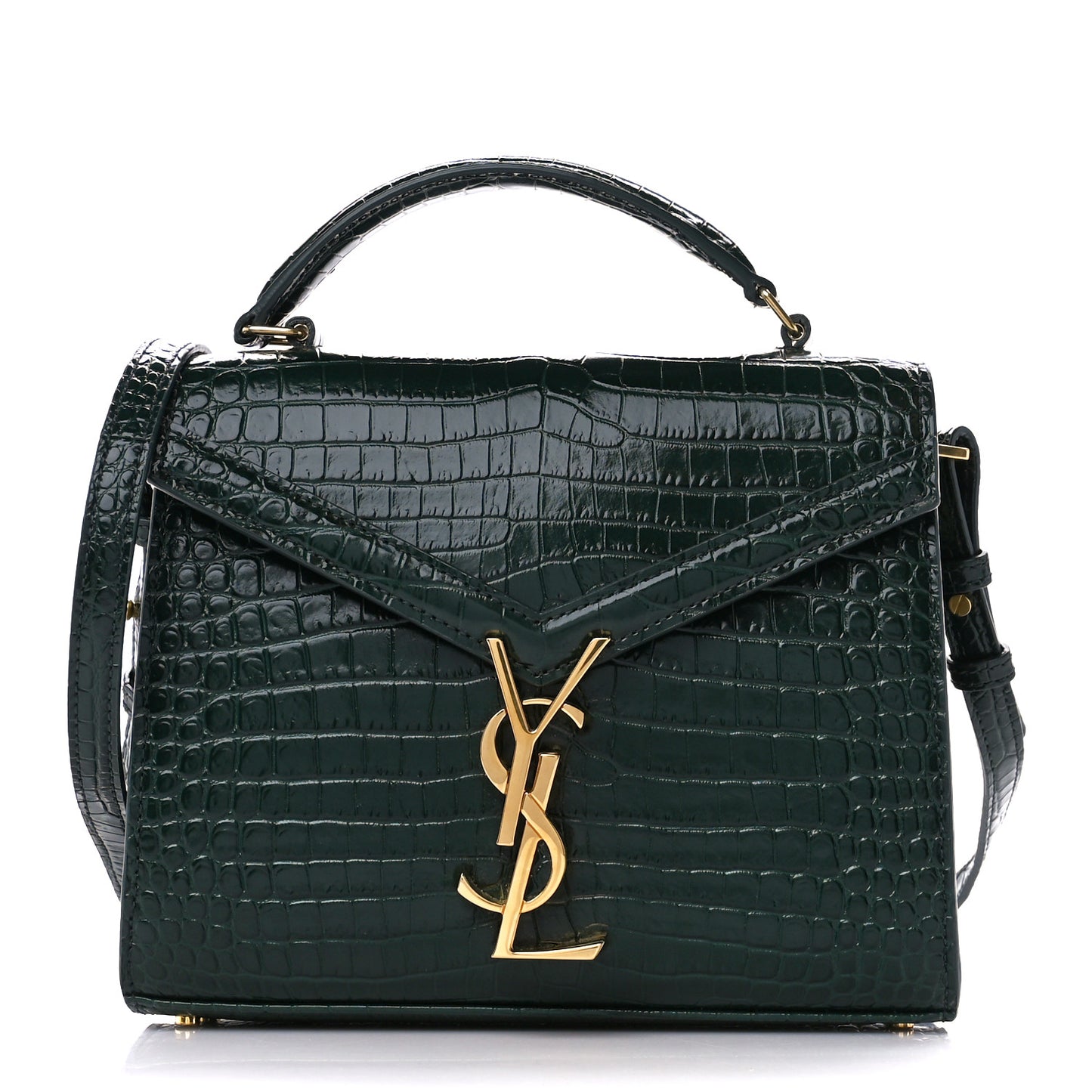 Calfskin Crocodile Embossed Mini Classic Monogram Cassandra Top Handle Green
