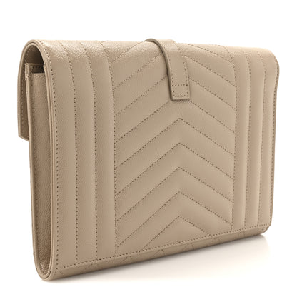 Saint Laurent Grain De Poudre Textured Mixed Matelasse Triquilt Monogram Clutch Dark Beige 3 of 7