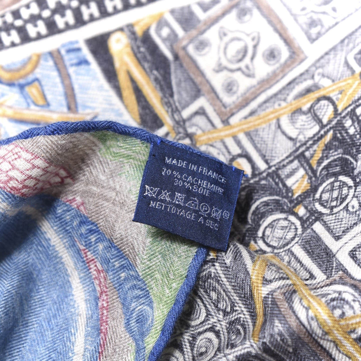 Cashmere Silk Shawl 140 Blue Jean Vert Cru Ocre