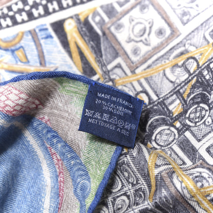 Hermes Cashmere Silk Shawl 140 Blue Jean Vert Cru Ocre 5 of 5