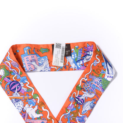 Hermes Silk La Folle Parade Twilly Orange Bleu White 4 of 4