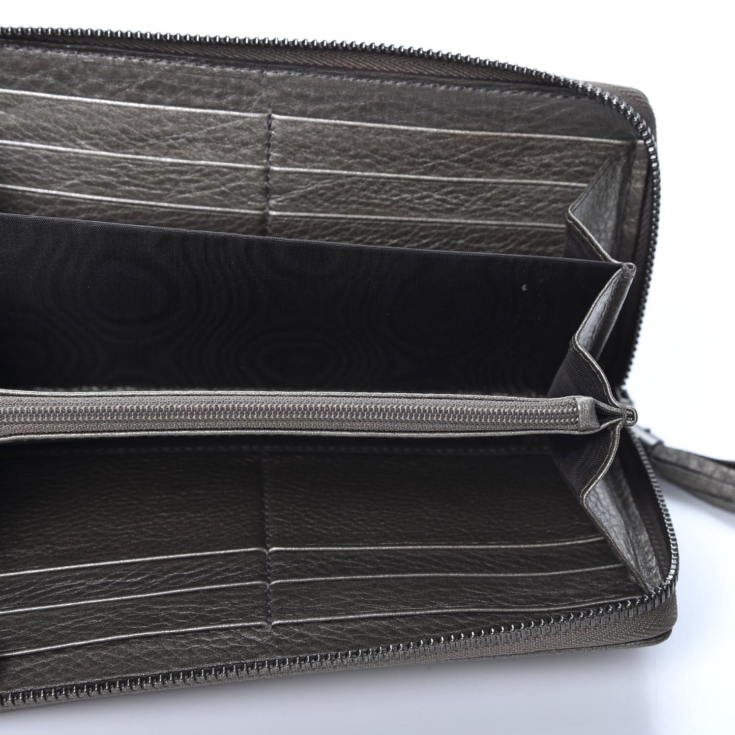Metallic Pebbled Calfskin Soho Zip Around Wallet Sasso