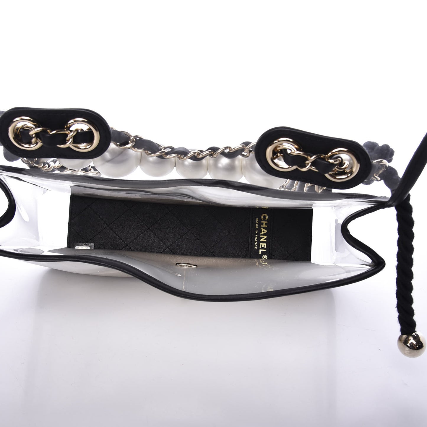 Lambskin PVC Sand By The Sea Flap With Pearl Strap Black