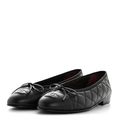 Chanel Aged Calfskin Quilted CC Cap Toe Ballerina Flats 35.5 Black 4 of 10
