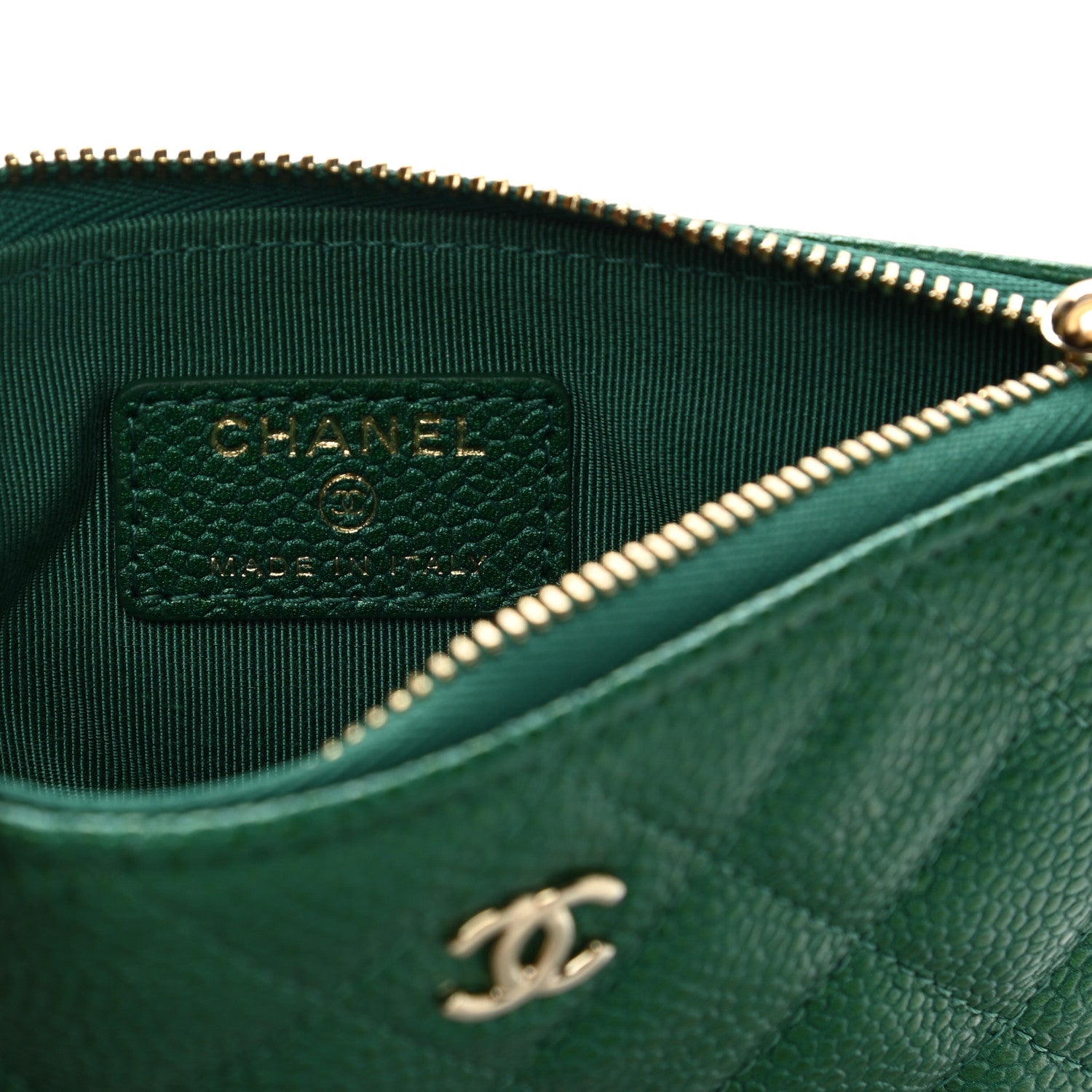 Chanel Metallic Caviar Quilted Small Cosmetic Case Green 6 of 7