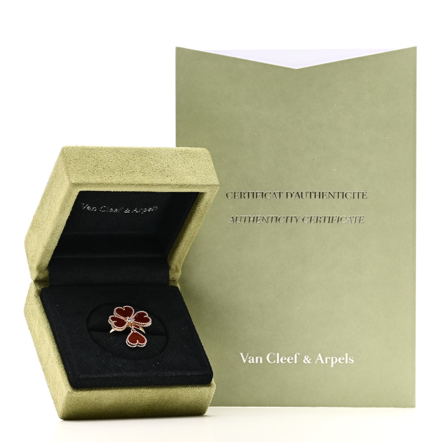 Van Cleef & Arpels 18K Rose Gold Diamond Carnelian Sweet Alhambra Effeuillage Ring 50 5.25 5 of 5