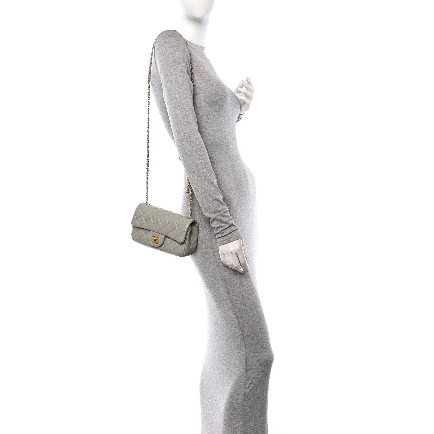 Chanel Lambskin Quilted Mini Rectangular Pearl Crush Flap Grey