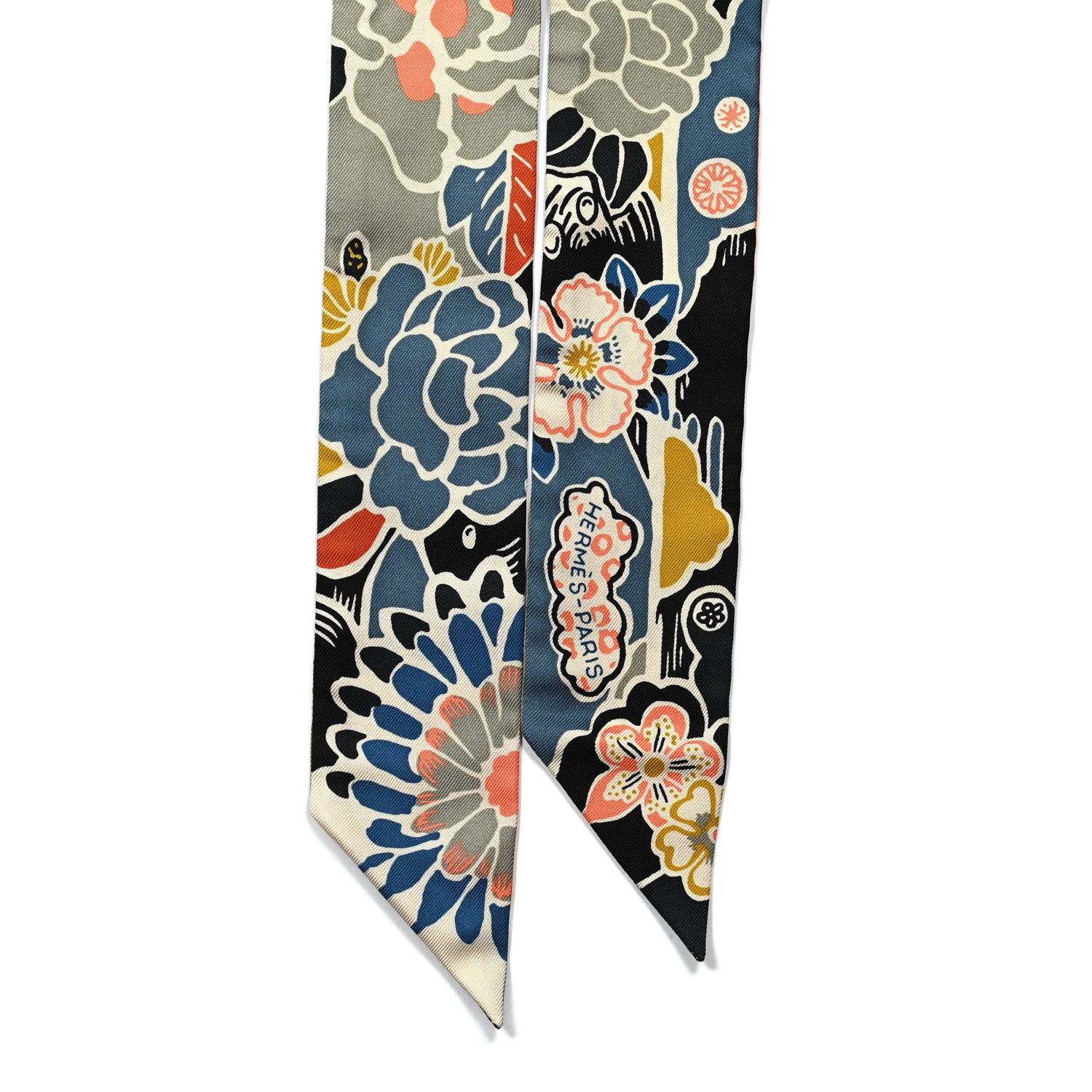 Hermes Silk Bingata Twilly Vert Black Saumon 3 of 4