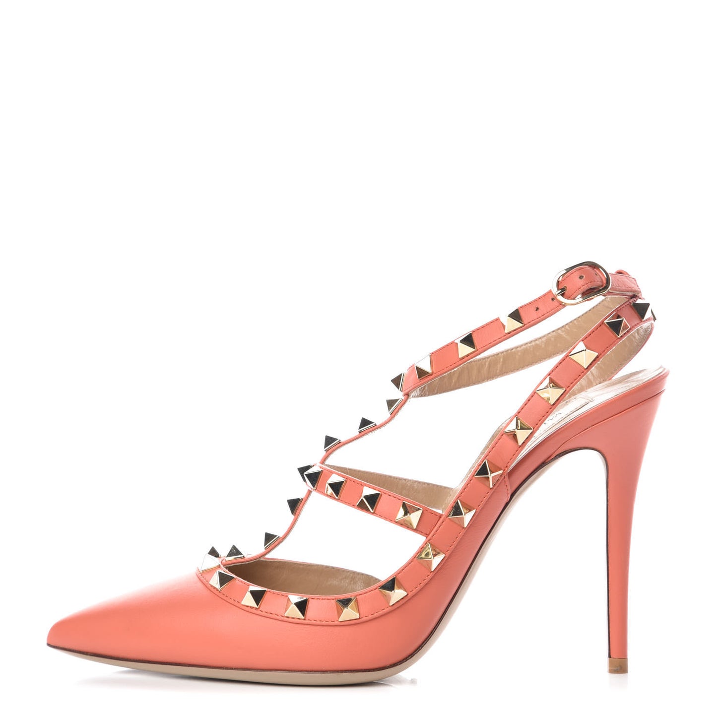Nappa Rockstud Ankle Strap Pumps 39 Coral