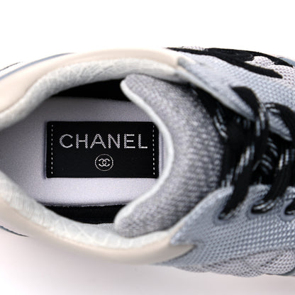 Chanel Nylon Suede Calfskin Womens CC Sneakers 40 Grey White Pink 7 of 9