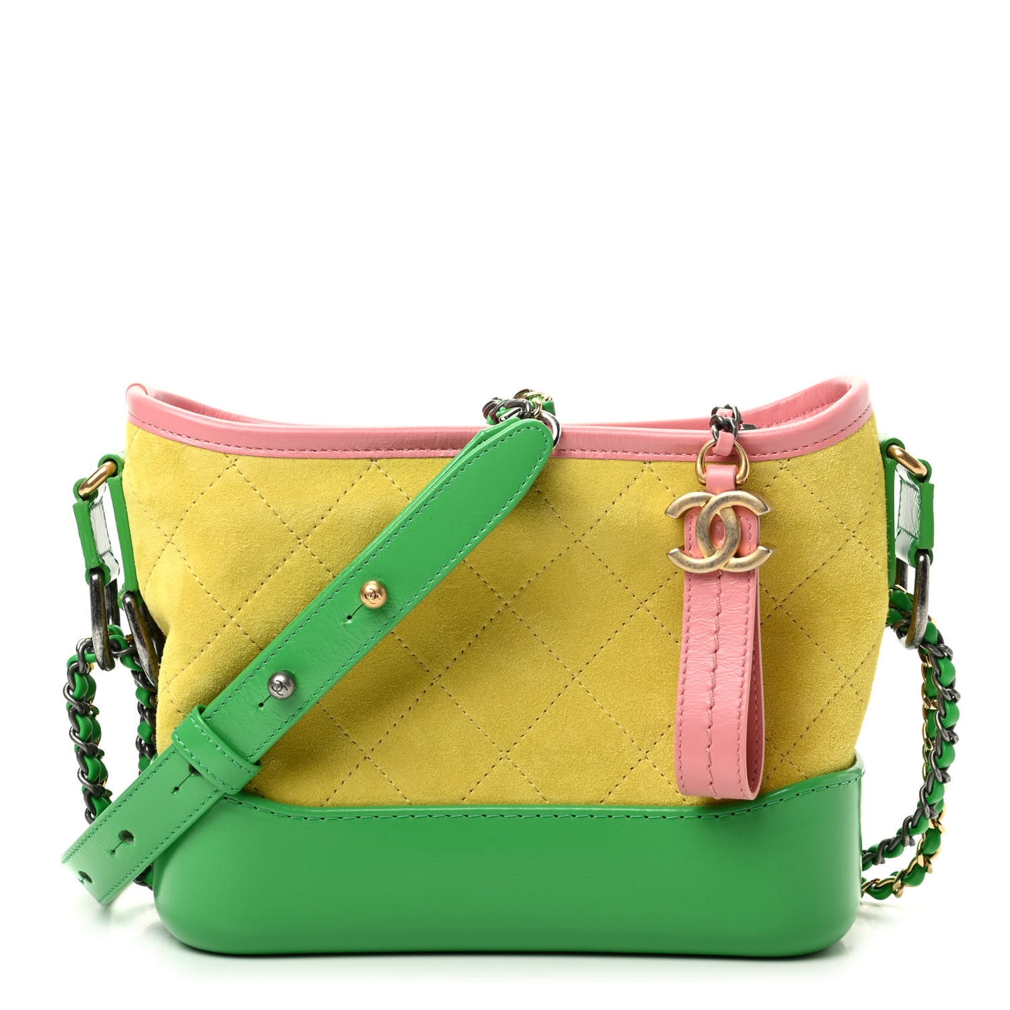 Suede Calfskin Quilted Small Gabrielle Hobo Pink Green Yellow