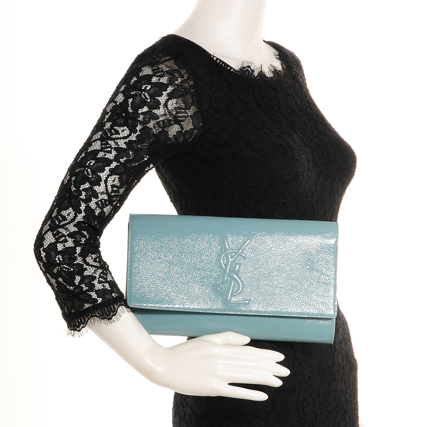 Saint Laurent Patent Large Belle De Jour Clutch Blue 2 of 7