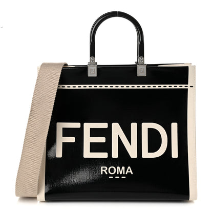 Fendi Patent Plexiglass Medium Fendi Sunshine Shopper Tote Black Ice White 1 of 10