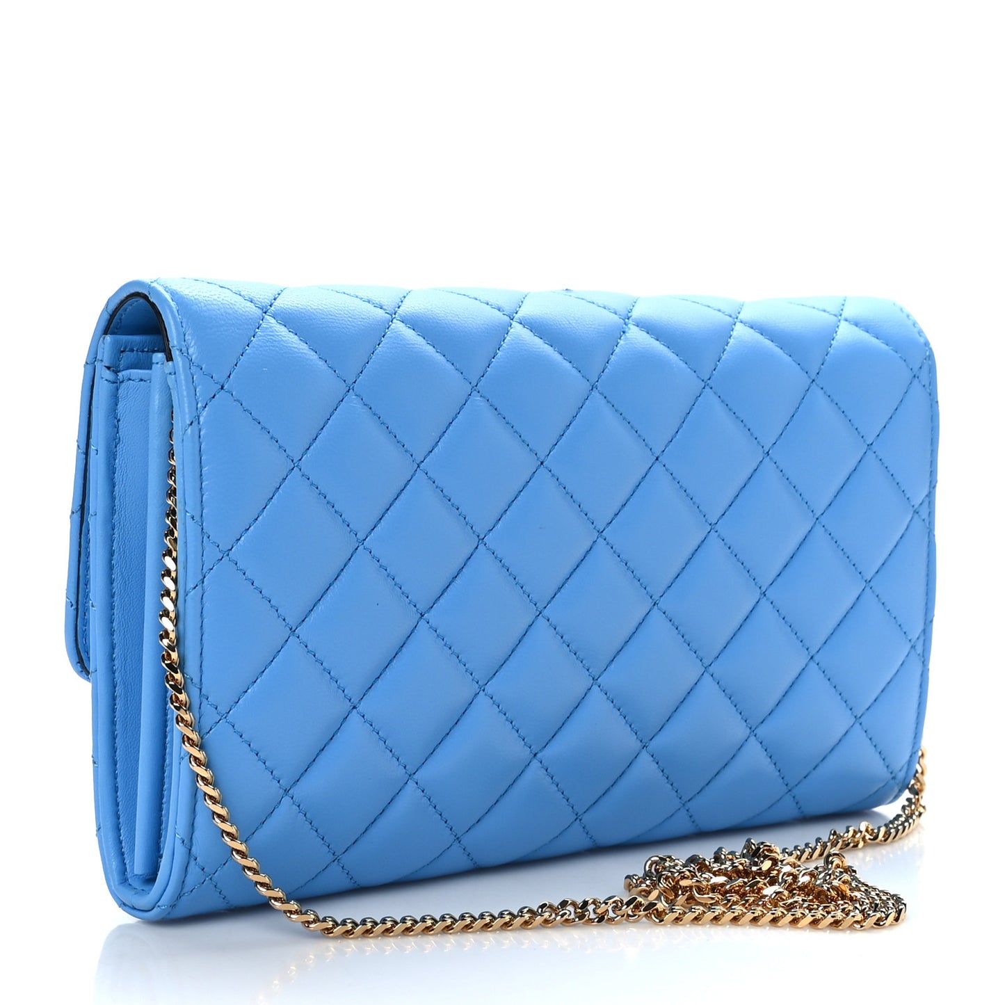Calfskin Icon Quilted Wallet On Chain Crossbody Blue