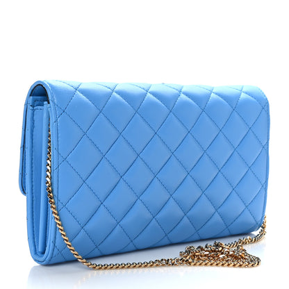 Versace Calfskin Icon Quilted Wallet On Chain Crossbody Blue 3 of 8