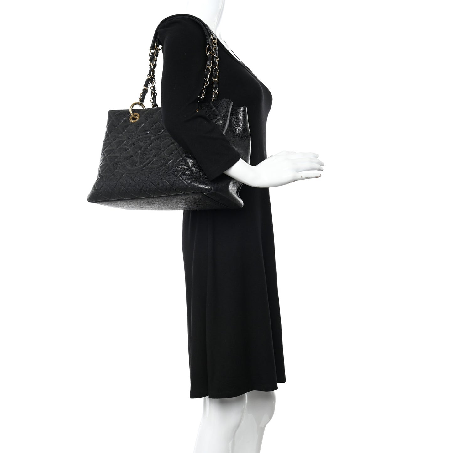 Caviar Quilted Grand Shopping Tote GST Black