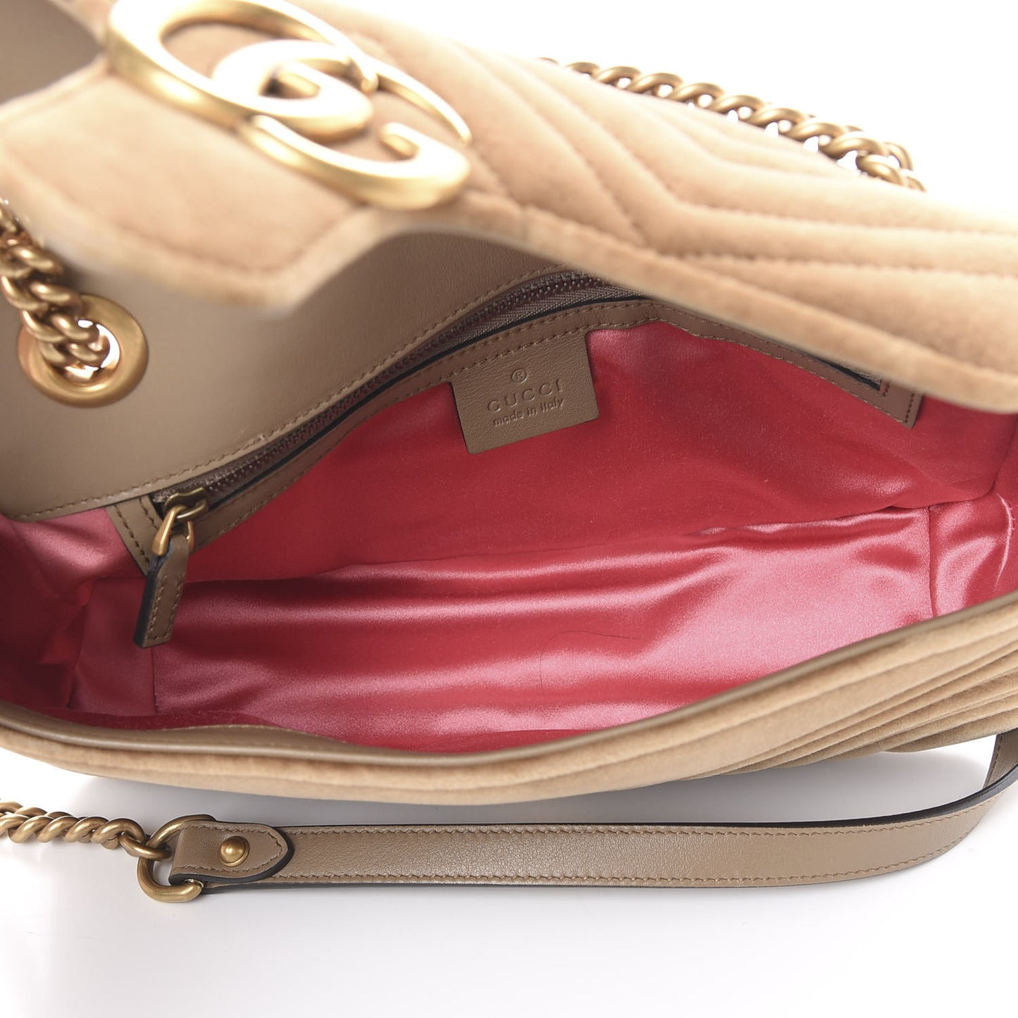 Velvet Matelasse Small GG Marmont Shoulder Bag Taupe