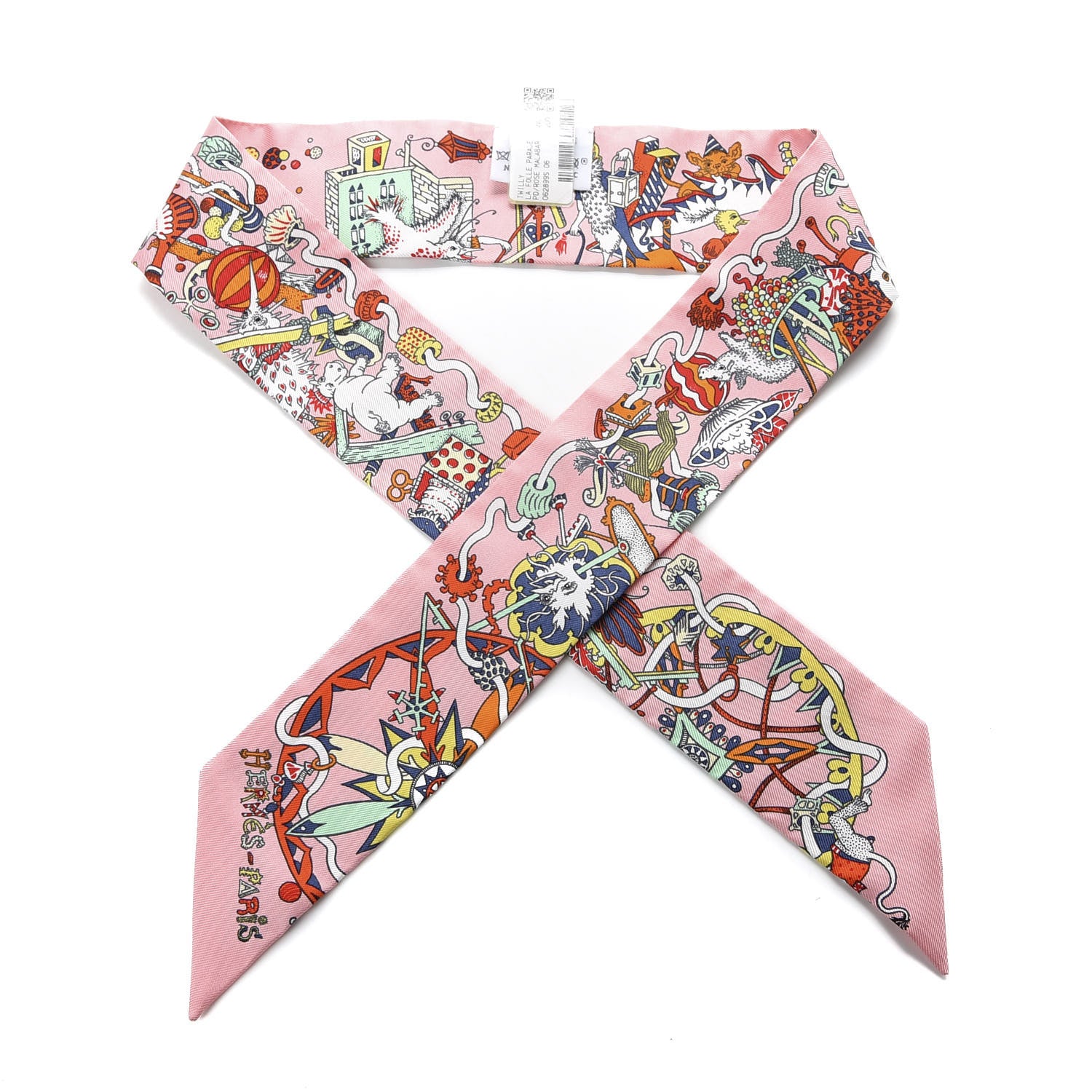 Hermes Silk La Folle Parade Twilly Rose Malabar White 1 of 3
