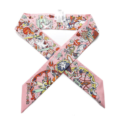 Hermes Silk La Folle Parade Twilly Rose Malabar White 1 of 3
