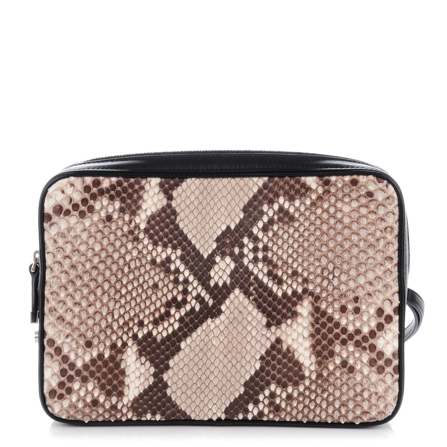 Python Nappa Calfskin Dragonne Pouch Clutch Natural Black