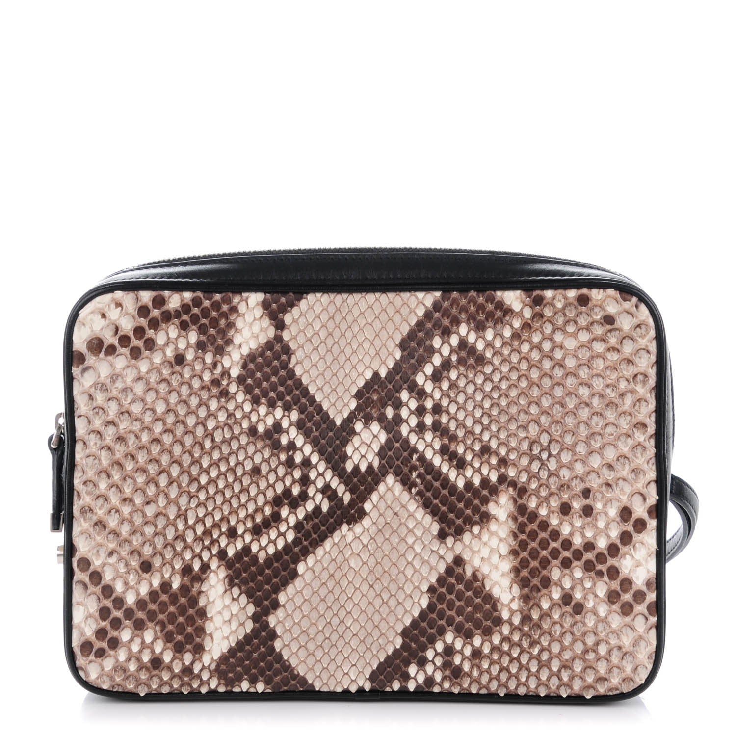 Celine Python Nappa Calfskin Dragonne Pouch Clutch Natural Black 3 of 8