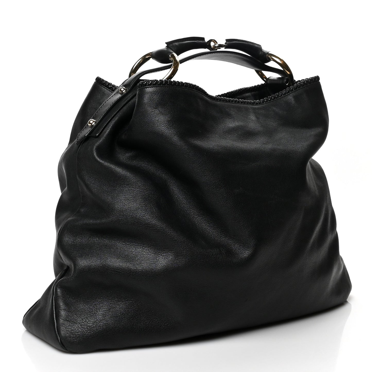 Calfskin Large Horsebit Chain Hobo Black
