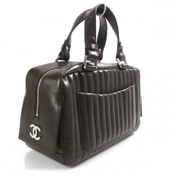 Lambskin Vertical Quilted Mademoiselle Satchel Brown