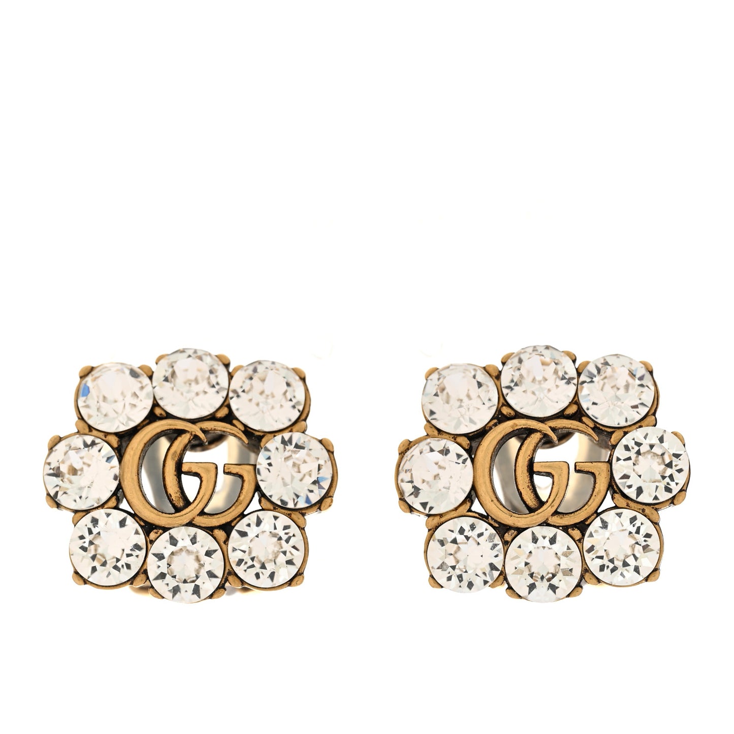 Metal Crystal Double G Clip On Earrings Aged Gold