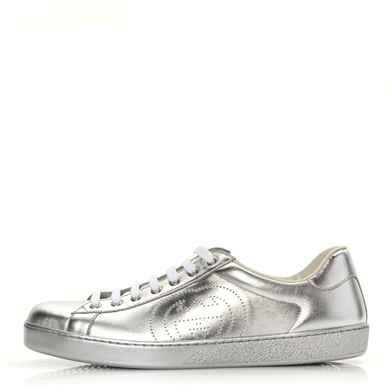 Gucci Metallic Nappa Interlocking G Perforated Mens Ace Sneakers 10 Argento 1 of 8