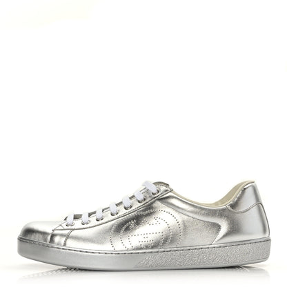 Gucci Metallic Nappa Interlocking G Perforated Mens Ace Sneakers 10 Argento 1 of 8