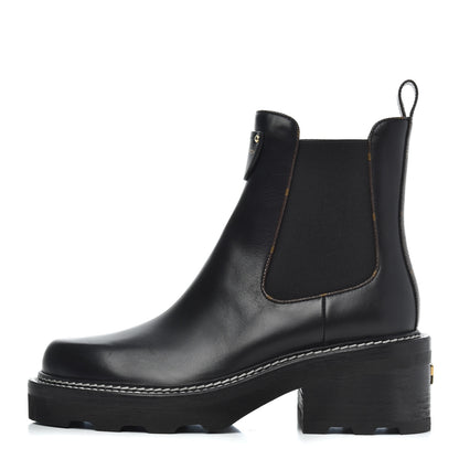 Louis Vuitton Calfskin Monogram Beaubourg Ankle Boots 38 Black 1 of 9