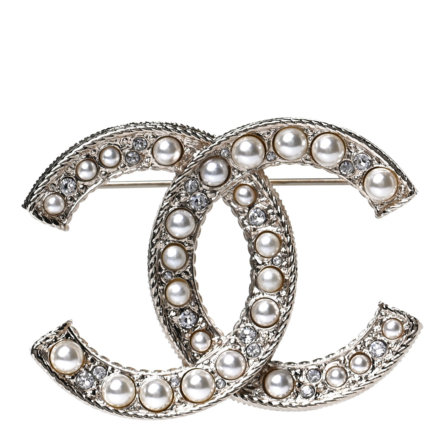 Chanel Pearl Crystal CC Brooch Gold 1 of 5