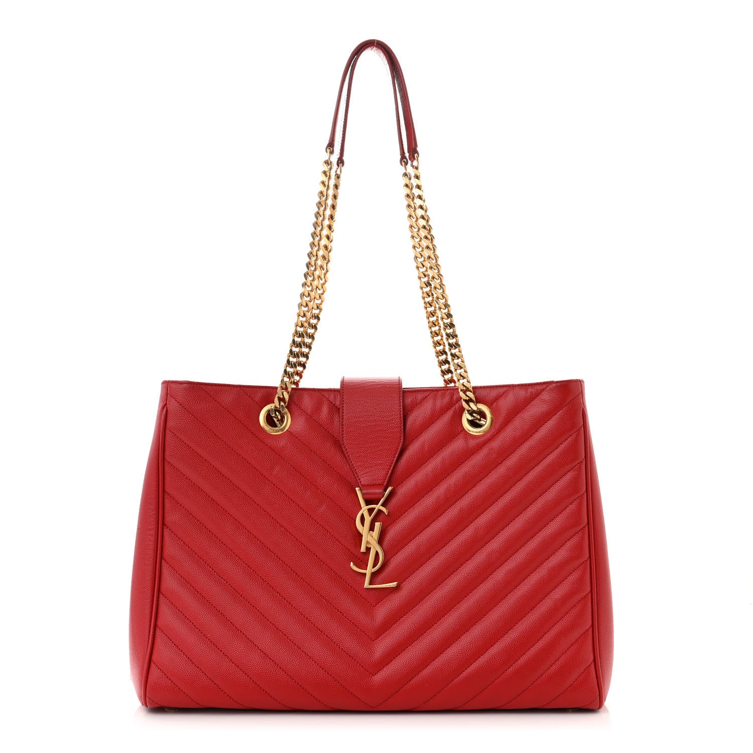Saint Laurent Grain De Poudre Matelasse Chevron Monogram Shopping Bag Red 1 of 11