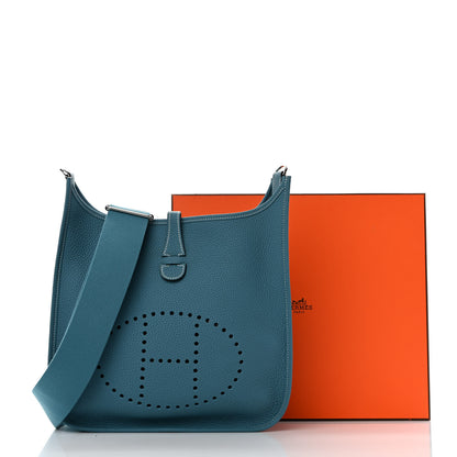 Hermes Taurillon Clemence Evelyne III PM New Blue Jean 11 of 11