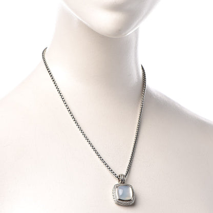 David Yurman Sterling Silver 18K Yellow Gold Diamond Moonstone 14mm Albion Enhancer Pendant Necklace 2 of 6