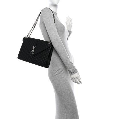 Saint Laurent Grain De Poudre Textured Mixed Matelasse Large Triquilt Monogram Satchel Black 2 of 11