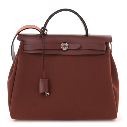 Hermes Toile Militaire Vache Hunter Laque Herbag Zip Retourne 31 PM Rouge H 1 of 13