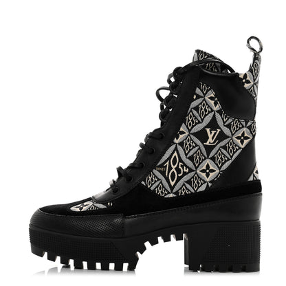 Louis Vuitton Suede Calfskin Jacquard Since 1854 Laureate Platform Desert Boots 38 Black 1 of 9