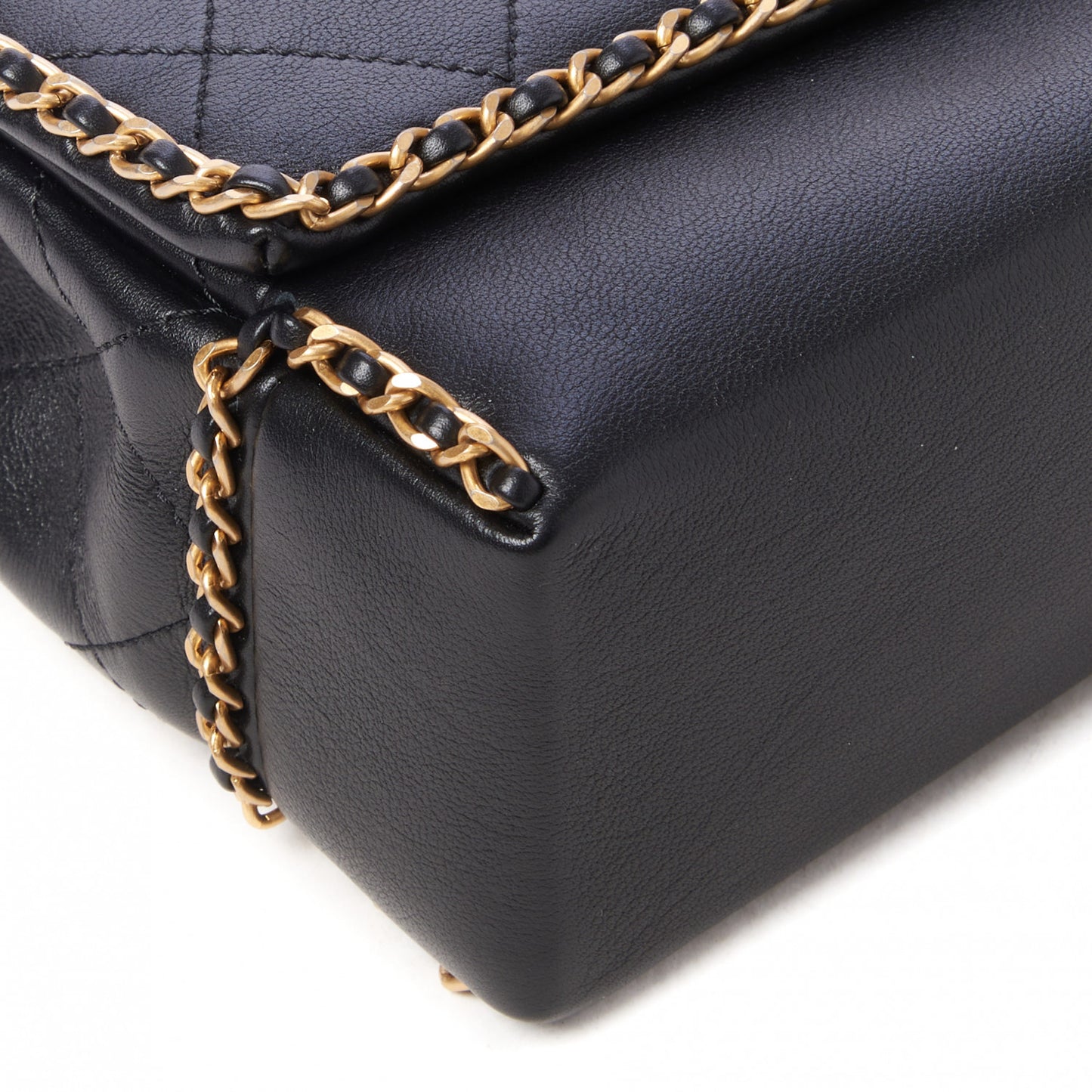 Calfskin Stitched Chain Flap Black