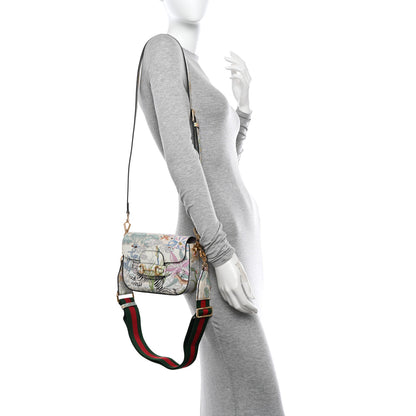 Gucci New Shangai Calfskin Tiger Savanah Web Mini Horsebit 1955 Shoulder Bag Chalky White Multicolor 3 of 10