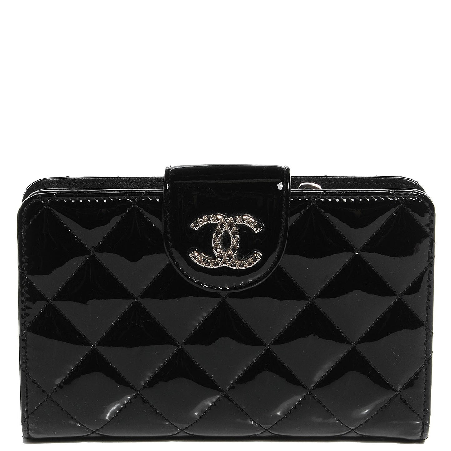 Patent Quilted Brilliant Zipped Pocket Wallet Black
