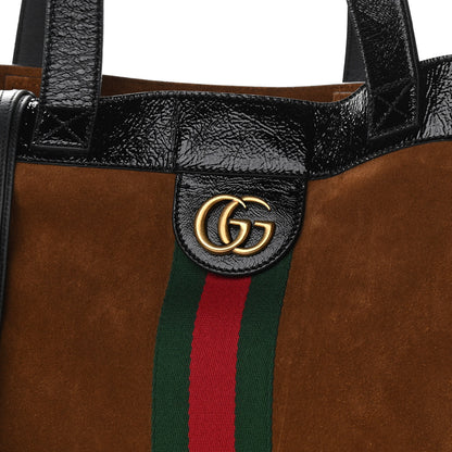 Gucci Suede Patent Web Large Ophidia Vertical Shopping Tote Nocciola Black 8 of 10