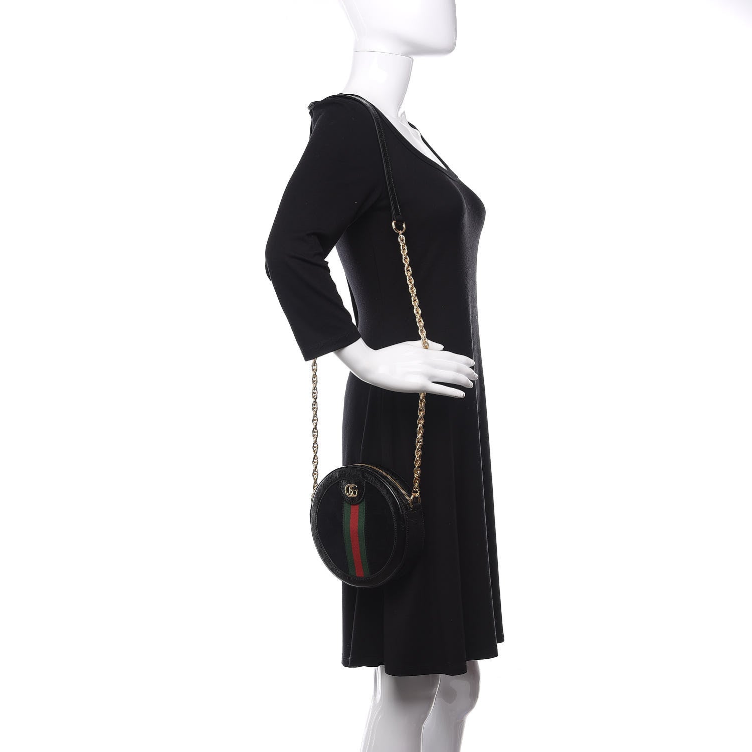 Gucci Suede Patent Web Mini Ophidia Round Shoulder Bag Black 2 of 10
