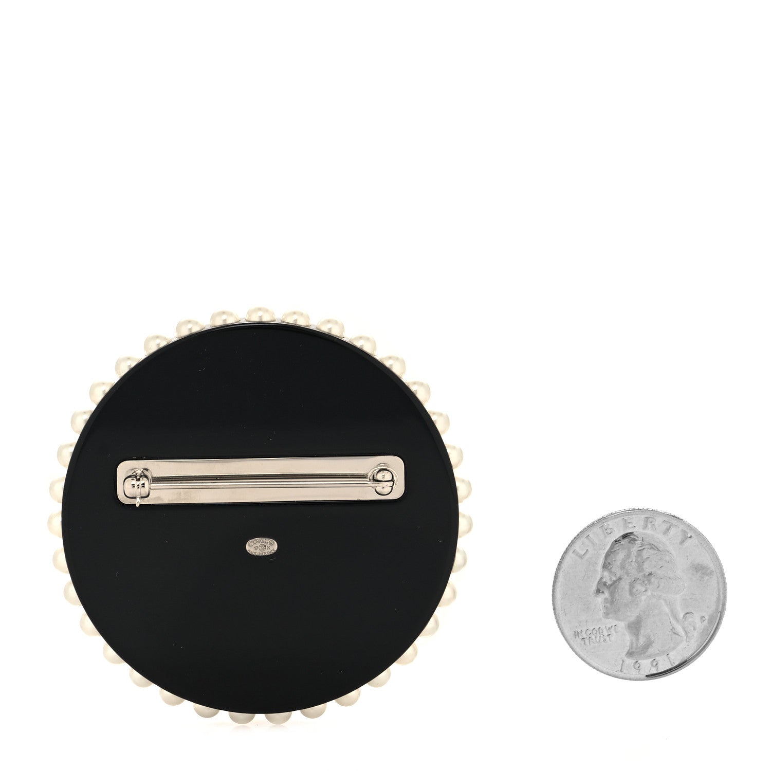 Chanel Glittered Resin Crystal Pearl CC Moon Pin Brooch Black Gold Silver 2 of 3