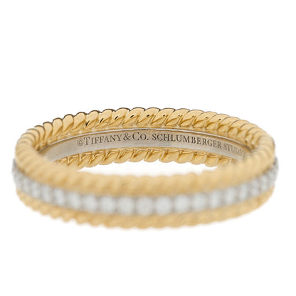 Tiffany 18K Yellow Gold Platinum Diamond Schlumberger Rope Two-Row Ring 54 7 4 of 7