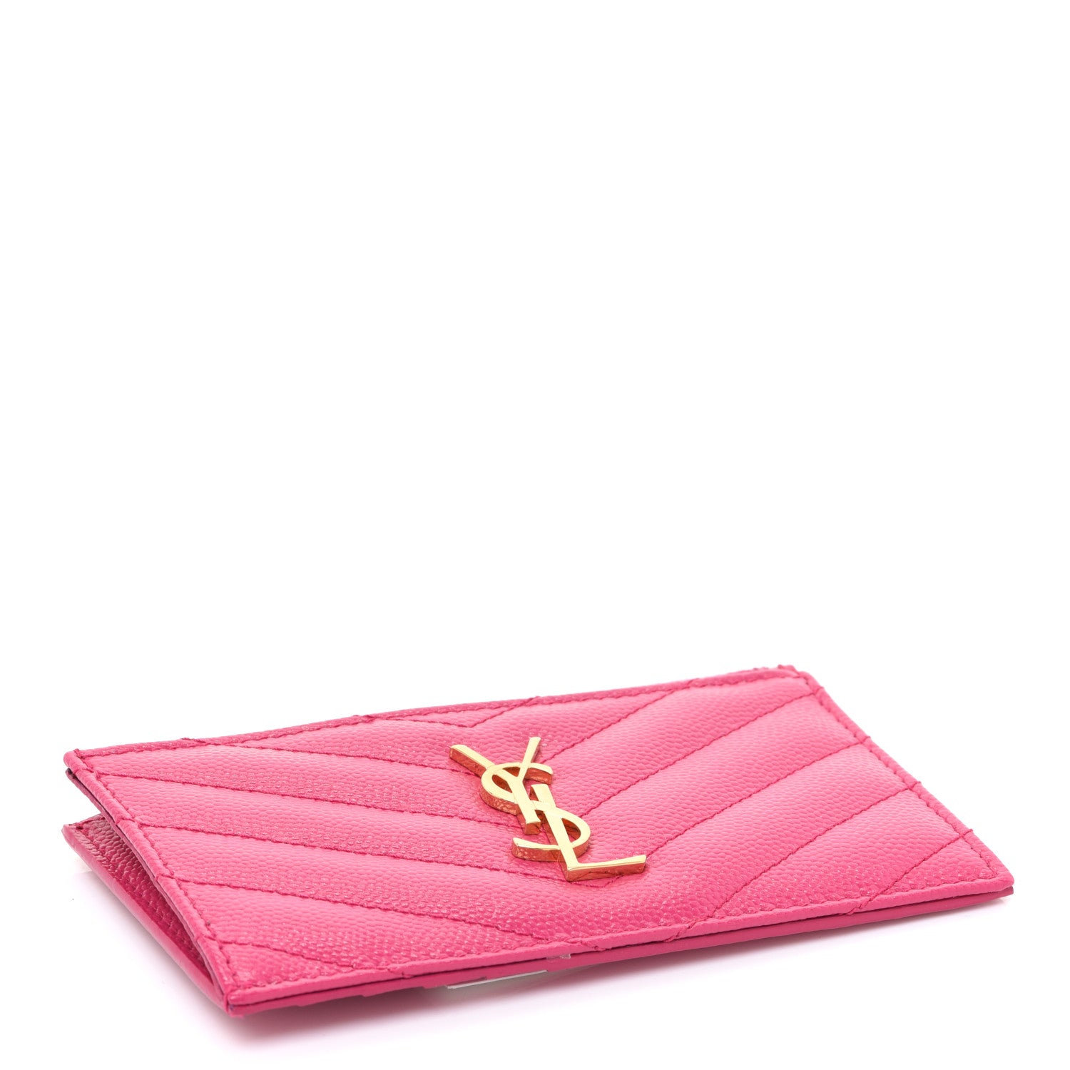 Saint Laurent Grain De Poudre Matelasse Chevron Monogram Fragments Zippered Card Case Fresh Fuxia 4 of 8