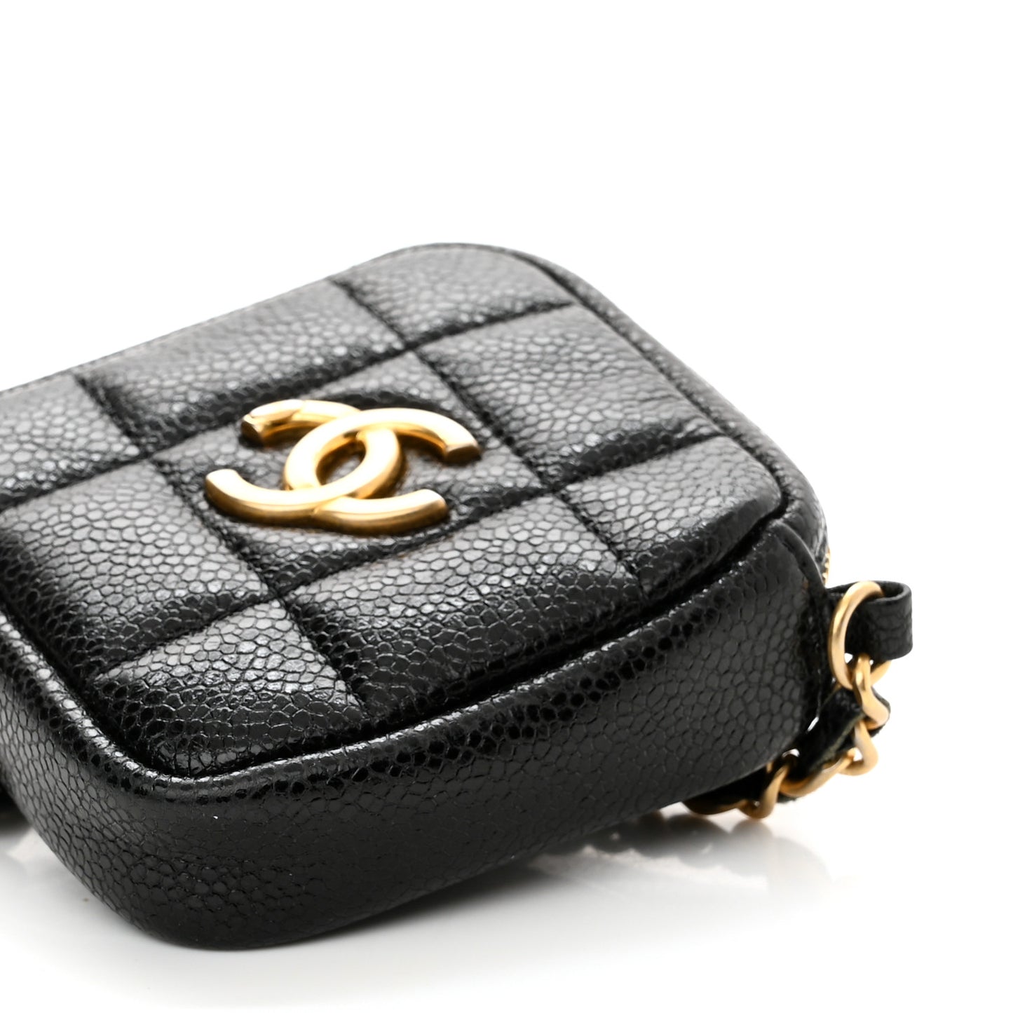 Caviar Quilted Diamond Coin Purse With Chain Black